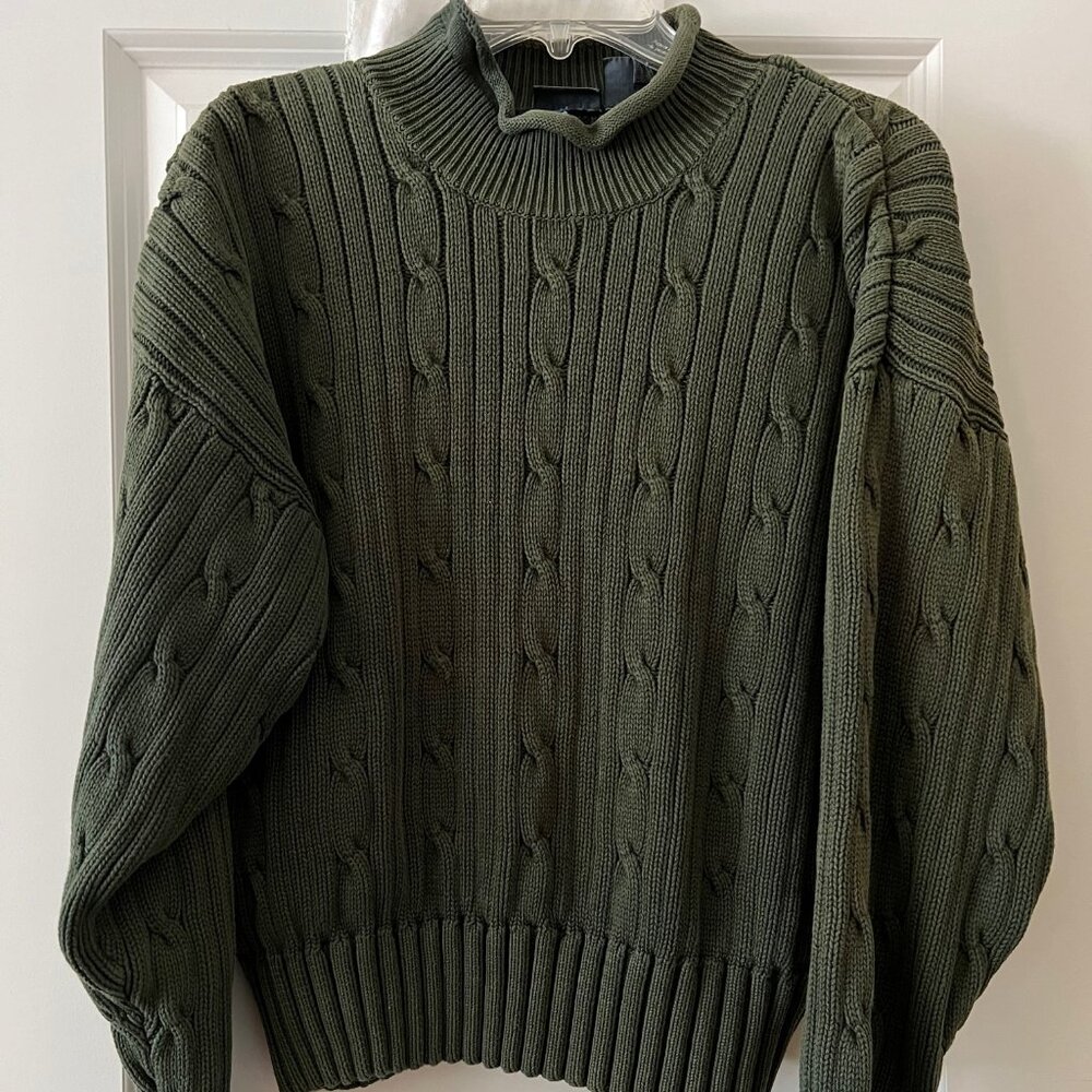Chunky, Olive, Roll Neck Sweater, 100% Cotton, Liz Wear